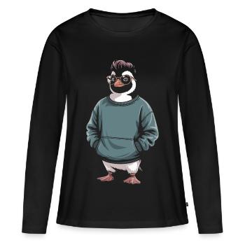 Pingouin mignon - Cadeau pour l’amoureux des manchots - T-shirt manches longues Premium bio Femme - noir - Devant - Julia (174cm)