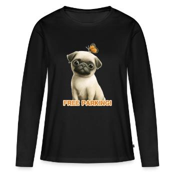 Parking gratuit pour carlin drôle - T-shirt manches longues Premium bio Femme - noir - Devant - Julia (174cm)