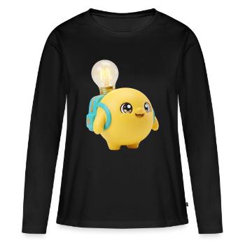 Mascotte jaune mignonne de l’école avec une ampoule Planète Ba - T-shirt manches longues Premium bio Femme - noir - Devant - Julia (174cm)