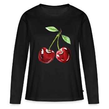 Kirsche - Frauen Premium Bio Langarmshirt - Schwarz - Vorne - Julia (174cm)