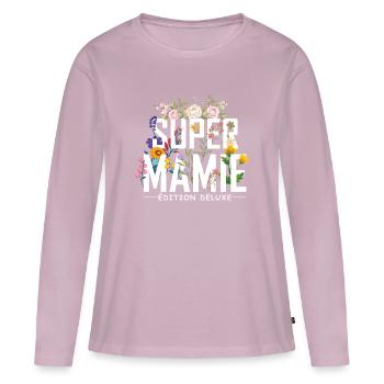 Super mamie | Idée cadeau mamy - T-shirt manches longues Premium bio Femme - rose poudré - Devant - Julia (174cm)