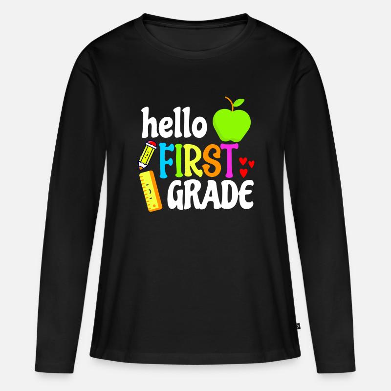 Hallo Erstklässler-Lehrer-Geschenkshirt - Frauen Premium Bio Langarmshirt - Schwarz