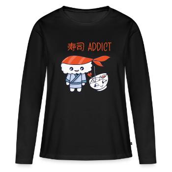 Kawaii Japanese Food Salmon Salmon Sushi Roll - T-shirt manches longues Premium bio Femme - noir - Devant - Julia (174cm)