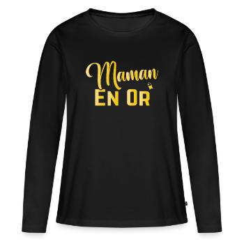 Maman En Or Femme Humour Cadeau Fête Des Mères - T-shirt manches longues Premium bio Femme - noir - Devant - Julia (174cm)