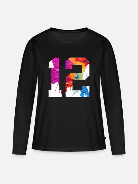 FARBIG NUMMER 12 BUNT 12. GEBURTSTAG - Frauen Premium Bio Langarmshirt - Schwarz