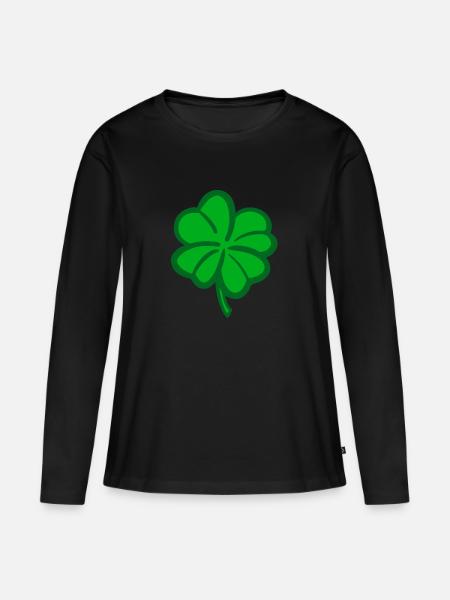 Kleeblatt vierblättrig - Frauen Premium Bio Langarmshirt - Schwarz