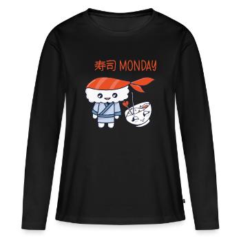 Kawaii Japanese Food Salmon Salmon Sushi Roll - T-shirt manches longues Premium bio Femme - noir - Devant - Julia (174cm)