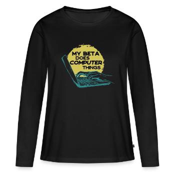 Mein Beta macht Computerdinge Programmierer - Frauen Premium Bio Langarmshirt - Schwarz - Vorne - Julia (174cm)