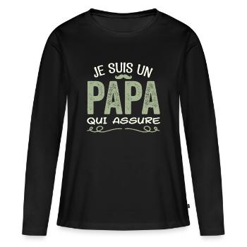 Je Suis Un Papa Qui Assure Cadeau Fête Des Pères - T-shirt manches longues Premium bio Femme - noir - Devant - Julia (174cm)