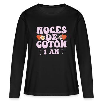 Noces de Coton - T-shirt manches longues Premium bio Femme - noir - Devant - Julia (174cm)