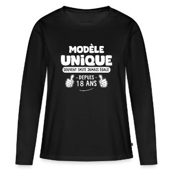 anniversaire 18 ans modèle unique -18 ans majorité - T-shirt manches longues Premium bio Femme - noir - Devant - Julia (174cm)