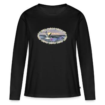 Sea blossoms art seagull sunset kitsch gothic - Women's Premium Organic Long Sleeve Shirt - black - Front - Julia (174cm)