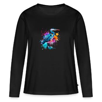 oiseau, héron, illustration, graffiti, coloré - T-shirt manches longues Premium bio Femme - noir - Devant - Julia (174cm)