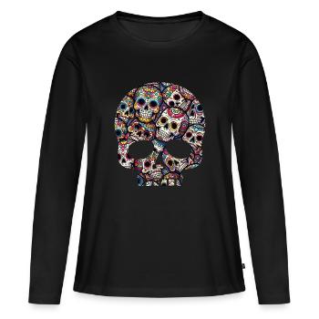 Motif de crâne décoratif coloré - T-shirt manches longues Premium bio Femme - noir - Devant - Julia (174cm)