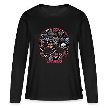 Motif de crâne décoratif coloré - T-shirt manches longues Premium bio Femme - noir - Devant - Julia (174cm)