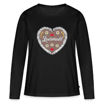 Lausmadl Lebkuchenherz Mädchen Damen Trachten - Frauen Premium Bio Langarmshirt - Schwarz - Vorne - Julia (174cm)