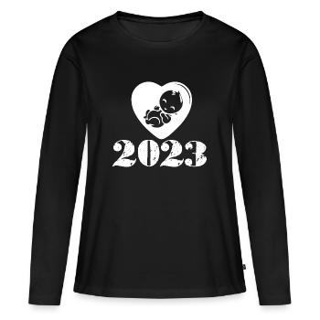 Grossesse 2023, Grossesse 2023 - T-shirt manches longues Premium bio Femme - noir - Devant - Julia (174cm)
