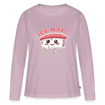 Kawaii Japanese Food Salmon Salmon Sushi Roll - T-shirt manches longues Premium bio Femme - rose poudré - Devant - Julia (174cm)