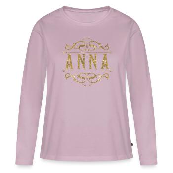 Anna d’or - T-shirt manches longues Premium bio Femme - rose poudré - Devant - Julia (174cm)