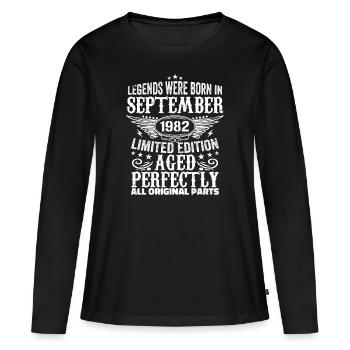 Septembre 1982 Anniversaire Septembre 1982 Septembre - T-shirt manches longues Premium bio Femme - noir - Devant - Julia (174cm)