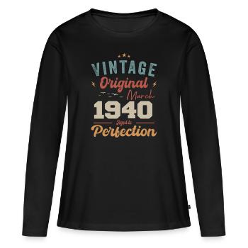 March 1940's Vintage Born Vintage Birthday - Women's Premium Organic Long Sleeve Shirt - black - Front - Julia (174cm)
