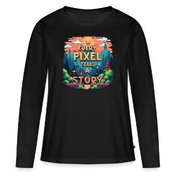 Chaque pixel raconte une histoire - Retro Gaming - T-shirt manches longues Premium bio Femme - noir - Devant - Julia (174cm)
