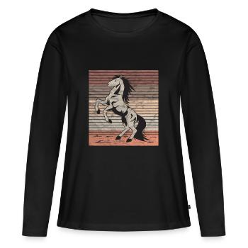 Retro cheval sauvage indompté - T-shirt manches longues Premium bio Femme - noir - Devant - Julia (174cm)