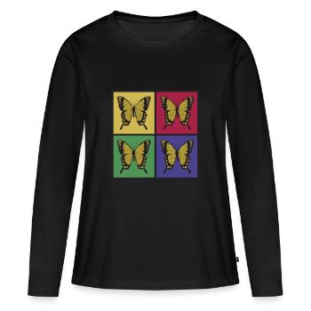 Papillons Pop Art - T-shirt manches longues Premium bio Femme - noir - Devant - Julia (174cm)
