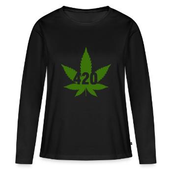 CANNABIS MARIHUANA HANFBLATT 420 - Frauen Premium Bio Langarmshirt - Schwarz - Vorne - Julia (174cm)
