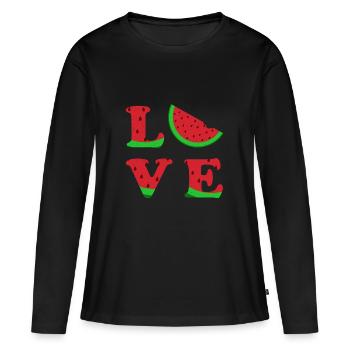 Love Wassermelone Typografie Vegetable Geschenk - Frauen Premium Bio Langarmshirt - Schwarz - Vorne - Julia (174cm)