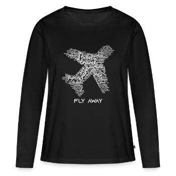 Fly Away - Travel words airplane - Women's Premium Organic Long Sleeve Shirt - black - Front - Julia (174cm)