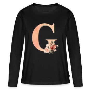 Lettre G avec fleurs - T-shirt manches longues Premium bio Femme - noir - Devant - Julia (174cm)