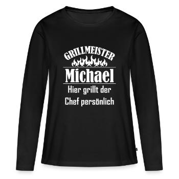 Grillmeister Michael - Frauen Premium Bio Langarmshirt - Schwarz - Vorne - Julia (174cm)