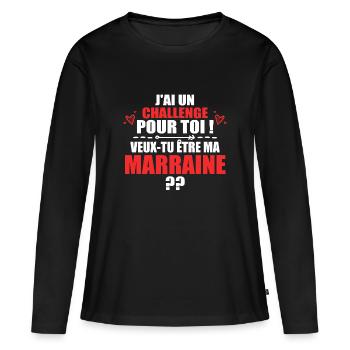 Nouveau Challenge Veux-tu être ma Marraine? - T-shirt manches longues Premium bio Femme - noir - Devant - Julia (174cm)