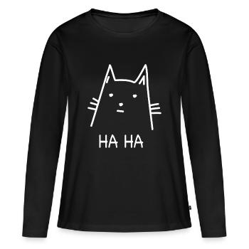 Drôle de chat cadeau haha humour - T-shirt manches longues Premium bio Femme - noir - Devant - Julia (174cm)