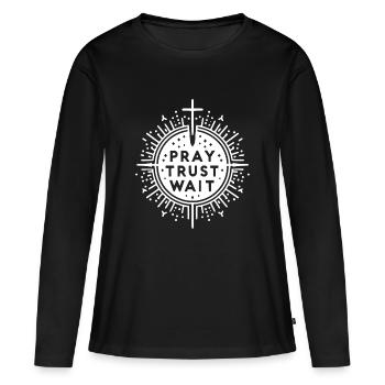 Prier, faire confiance, attendre - T-shirt manches longues Premium bio Femme - noir - Devant - Julia (174cm)