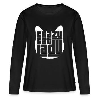 Chat fou Dame Texte Folle Femme Chats Amour - T-shirt manches longues Premium bio Femme - noir - Devant - Julia (174cm)