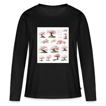 Illustrations de cerisiers - T-shirt manches longues Premium bio Femme - noir - Devant - Julia (174cm)