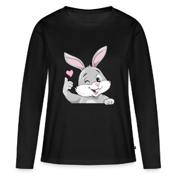 Sourire clin d’œil lapin aime - T-shirt manches longues Premium bio Femme - noir - Devant - Julia (174cm)