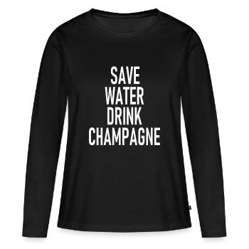 Économiser l’eau - Boire du vin mousseux - Sekt - T-shirt manches longues Premium bio Femme - noir - Devant - Julia (174cm)