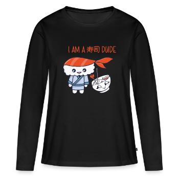 Kawaii Japanese Food Salmon Salmon Sushi Roll - T-shirt manches longues Premium bio Femme - noir - Devant - Julia (174cm)