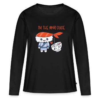 Kawaii Japanese Food Salmon Salmon Sushi Roll - T-shirt manches longues Premium bio Femme - noir - Devant - Julia (174cm)