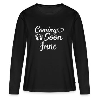 Bébé tombe enceinte en juin - T-shirt manches longues Premium bio Femme - noir - Devant - Julia (174cm)