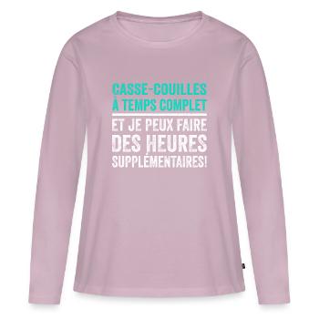 Casse-couilles À Temps Complet - T-shirt manches longues Premium bio Femme - rose poudré - Devant - Julia (174cm)
