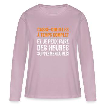 Casse-couilles à temps complet - T-shirt manches longues Premium bio Femme - rose poudré - Devant - Julia (174cm)