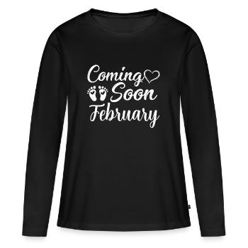 Bébé sera enceinte en février - T-shirt manches longues Premium bio Femme - noir - Devant - Julia (174cm)