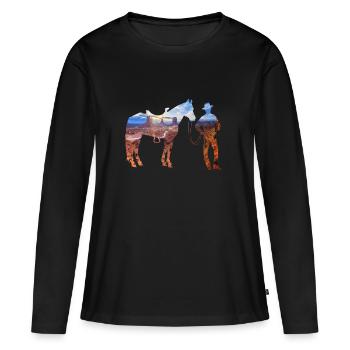 cow-boy dans la steppe - T-shirt manches longues Premium bio Femme - noir - Devant - Julia (174cm)