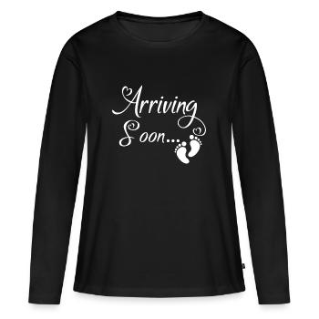 Bébé arrive bientôt - T-shirt manches longues Premium bio Femme - noir - Devant - Julia (174cm)