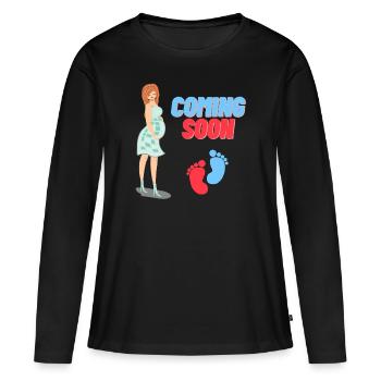 Annonce de grossesse - T-shirt manches longues Premium bio Femme - noir - Devant - Julia (174cm)