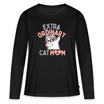 MAMAN CHAT EXTRA ORDINAIRE - T-shirt manches longues Premium bio Femme - noir - Devant - Julia (174cm)